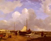 安德列亚斯 Schelfhout : Moored on the Beach